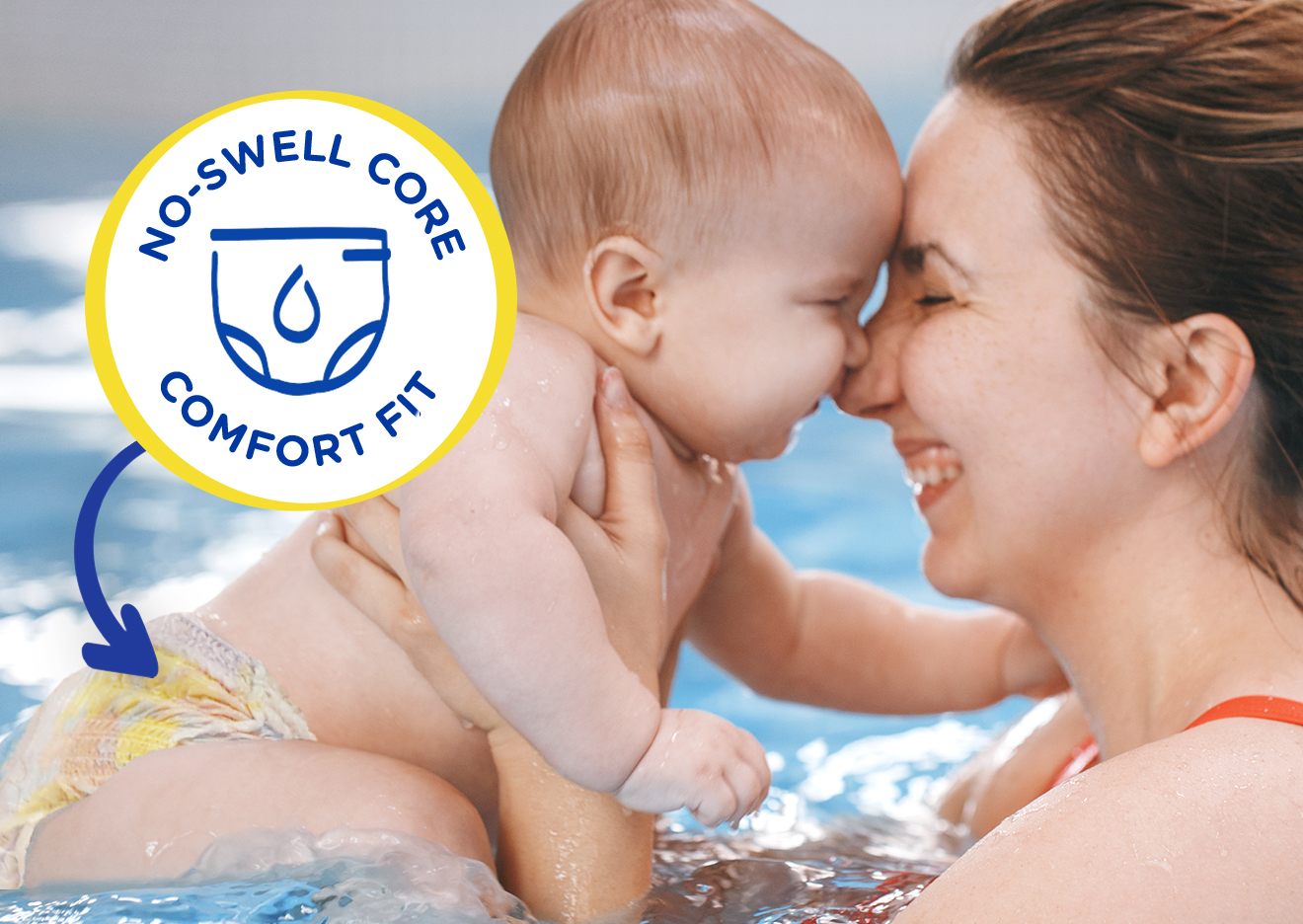 Pampers Splashers no swell core provide a comfortable fit for baby