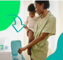 Mother with baby using a diaper and wipes disposal