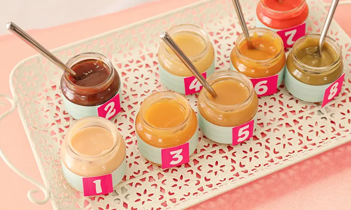 Baby food flavor-guessing game for gender reveal