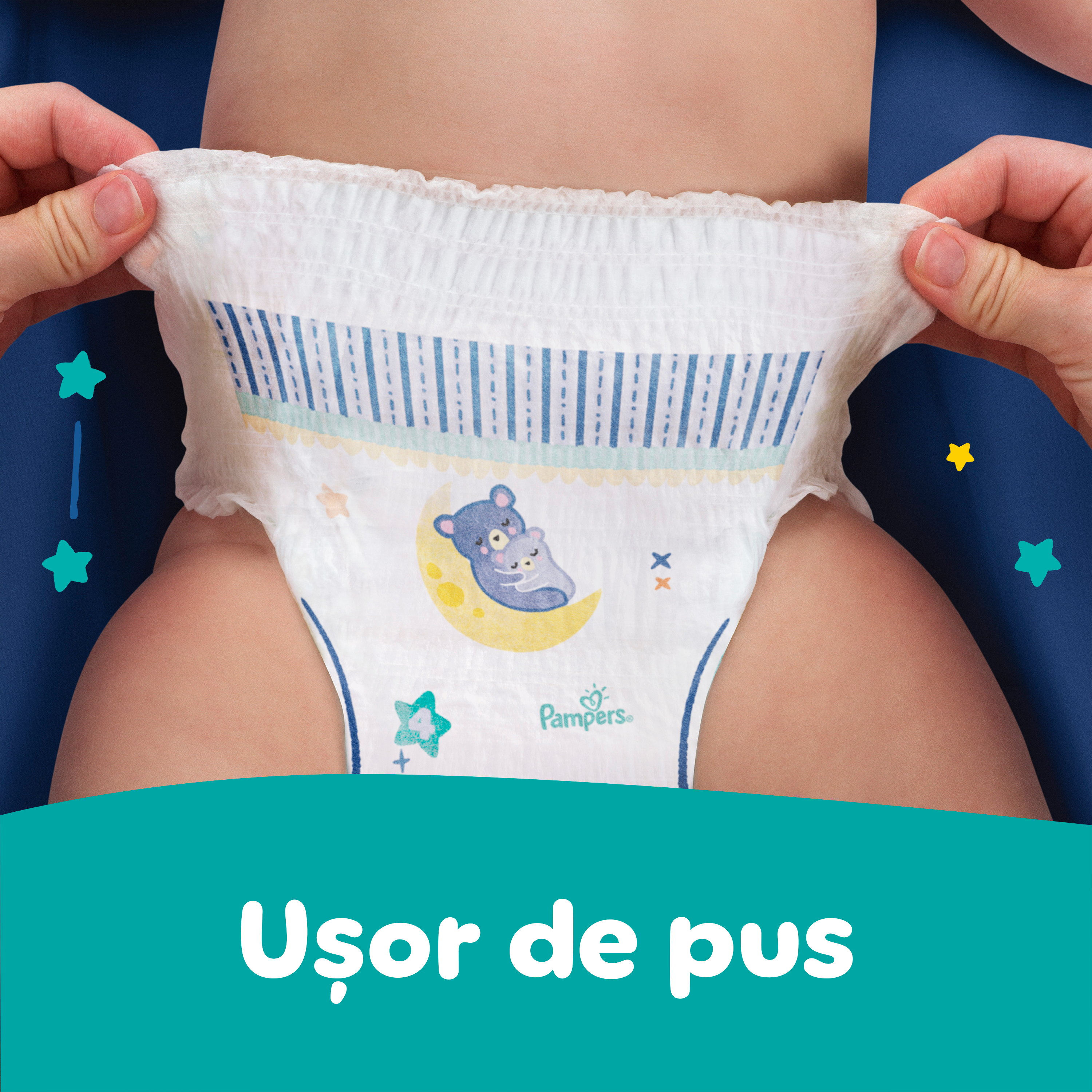 Imagine în care se arată cât de ușor se pune scutecul printr-o singură tragere.