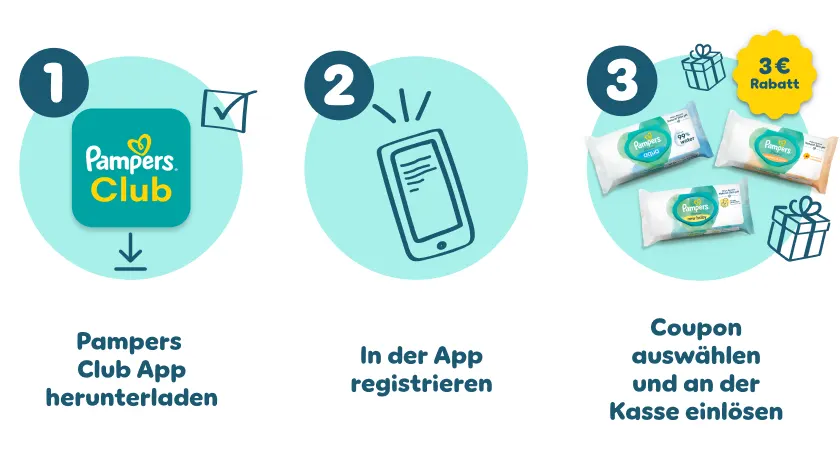 Pampers Club App herunterladen - registrieren - Coupon für Pampers Harmonie Feuchttücher sichern