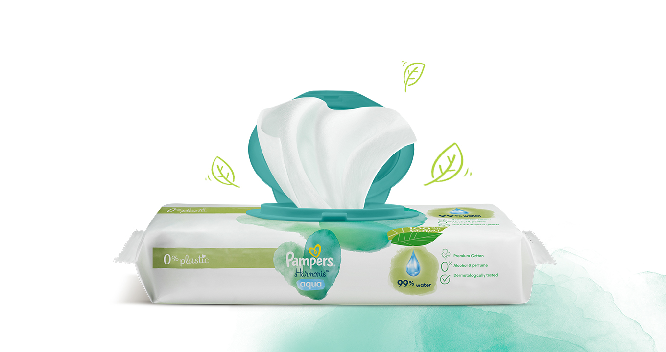 מגבוני פמפרס® הרמוני 0% פלסטיק
