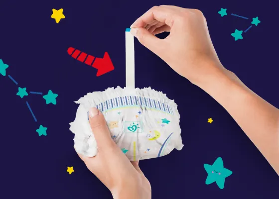 Zwinięta pieluszka zabezpieczona taśmą, by łatwo można było ją wyrzucić.