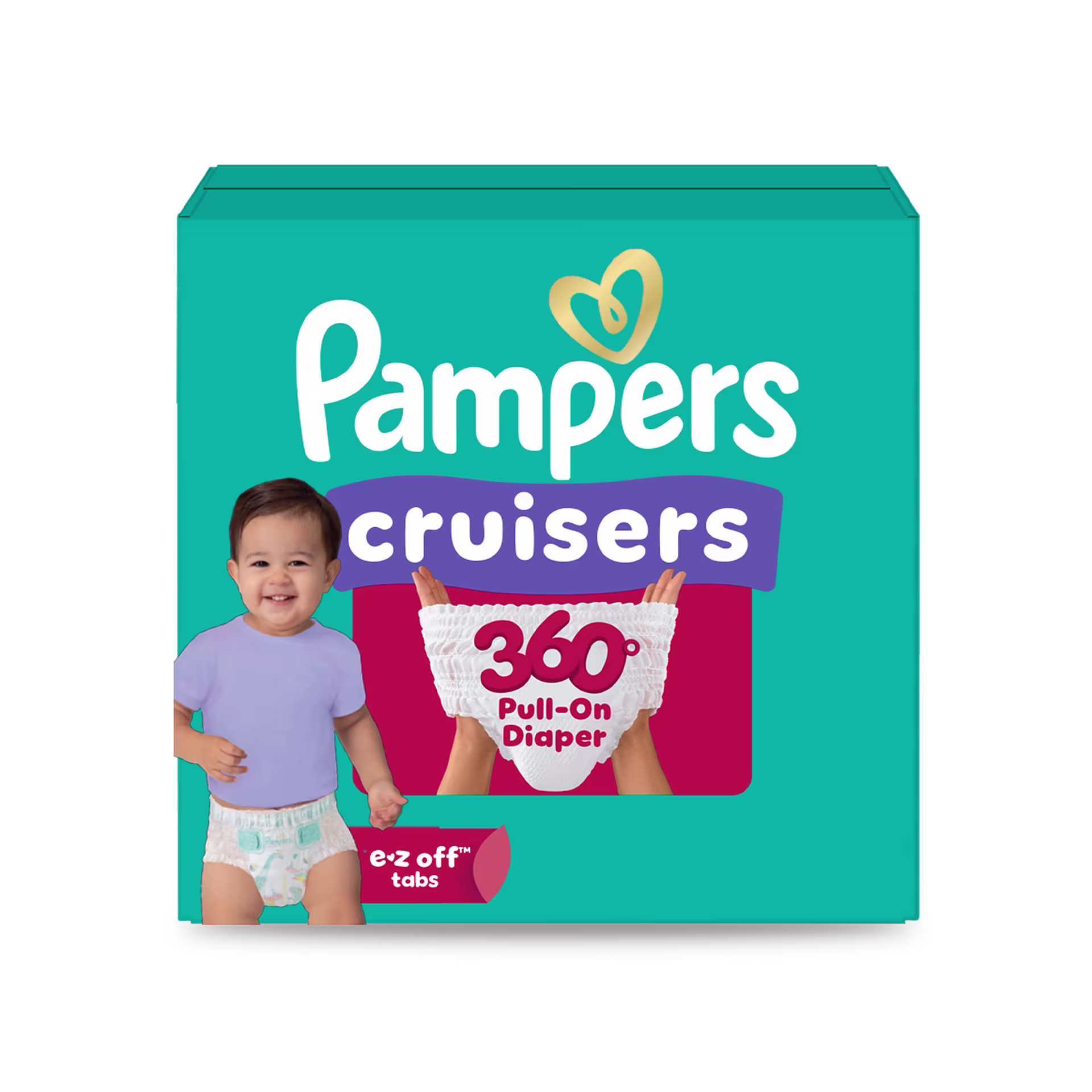 Paquete de Pampers® Cruisers 360°™ con pañal tipo pull-on y pestañas e-z off™
