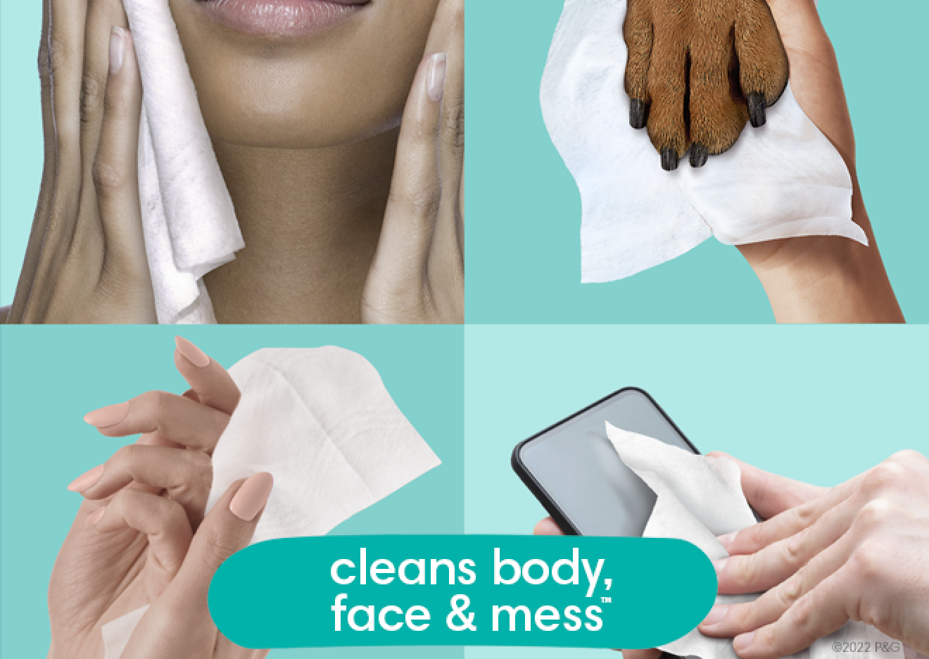 Les lingettes Pampers à multiples usages nettoient le corps, le visage et les dégâts