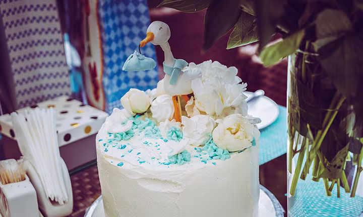 Classy Stork Baby Shower Cake