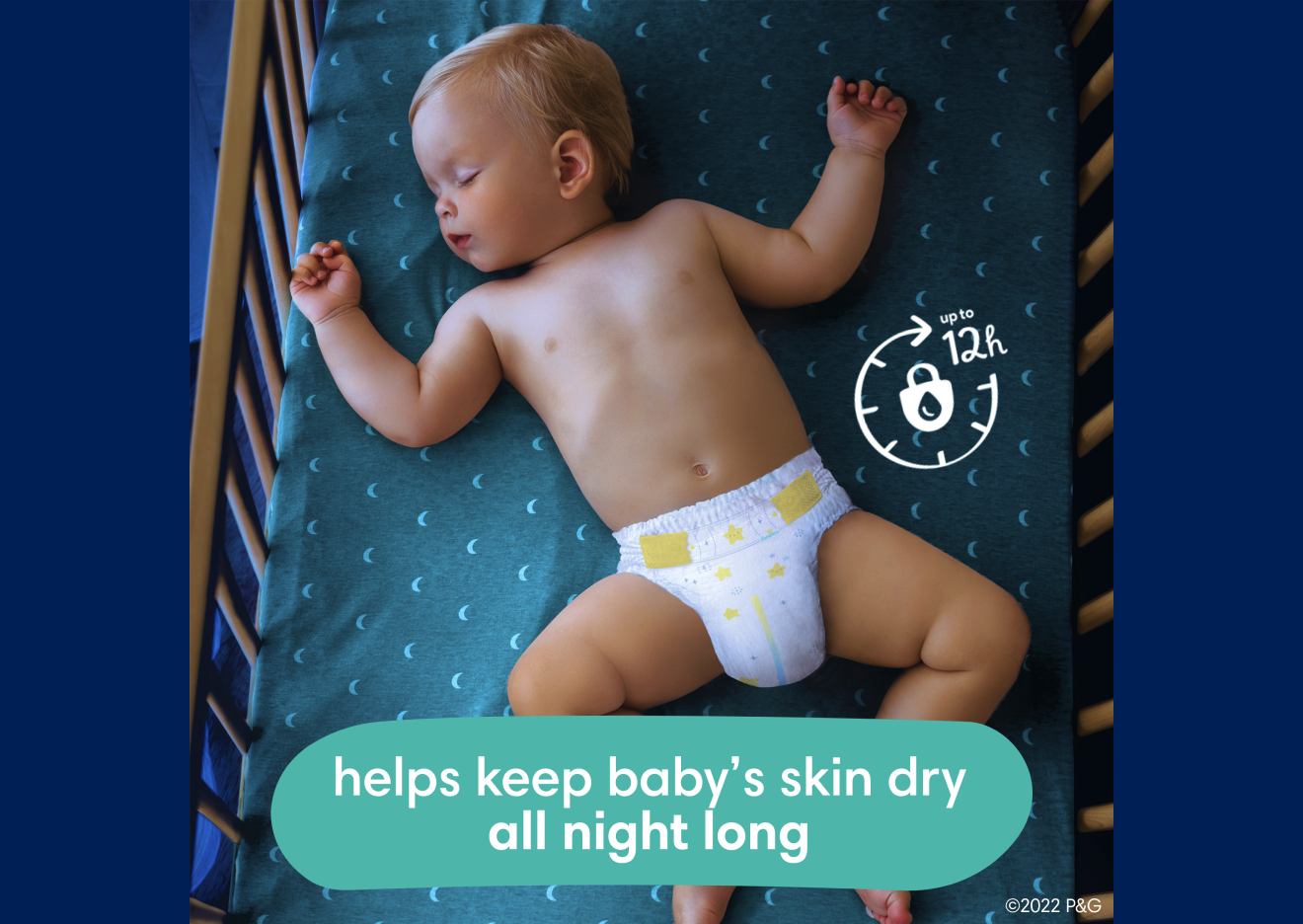 Pampers Swaddlers Overnights helps keep baby’s skin dry all night long