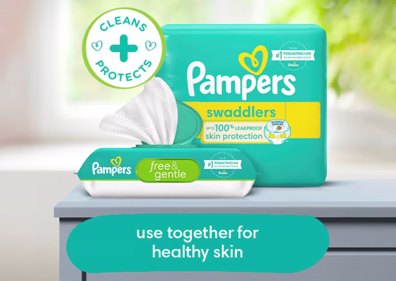Use with Pampers Swaddlers diapers for healthy skin