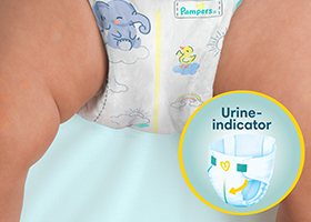 Pijl toont de urine-indicator aan op luier