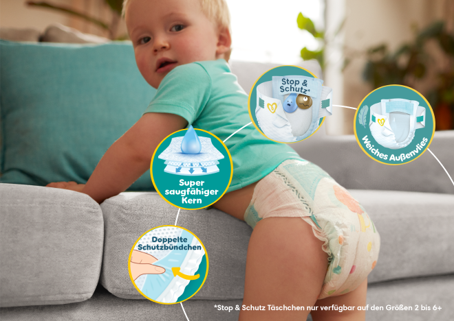 Vorteile: Sicherheits-beinbündchen, Stop & Schutz-Täschchen, Flexi-Seitenflügel, Super saugfähiger Kern