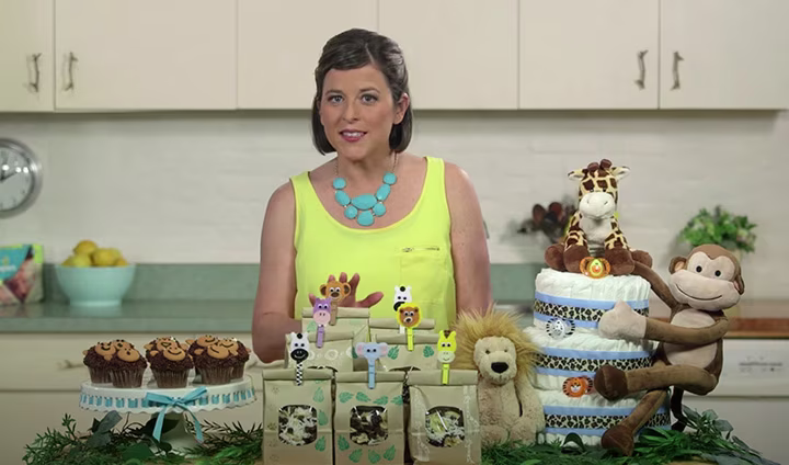 Jungle Theme Baby Shower Ideas: Stuffed Animals Diaper Cake | Pampers