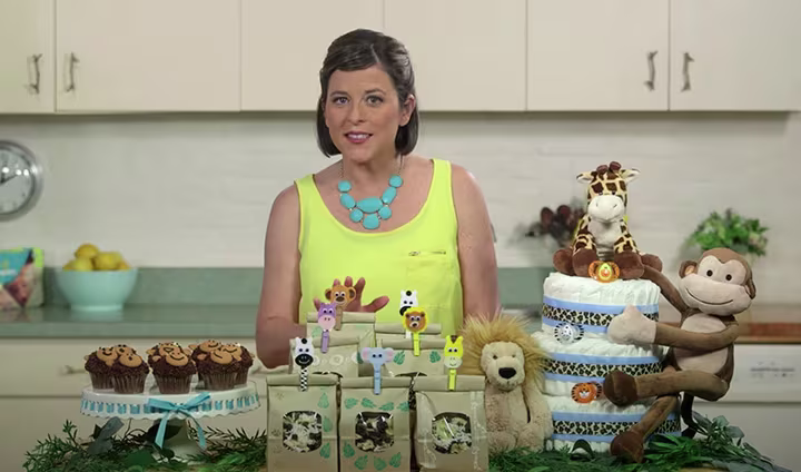 Jungle Theme Baby Shower Ideas: Stuffed Animals Diaper Cake | Pampers