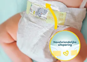 Pijl verwijst naar navelvriendelijke uitsparing