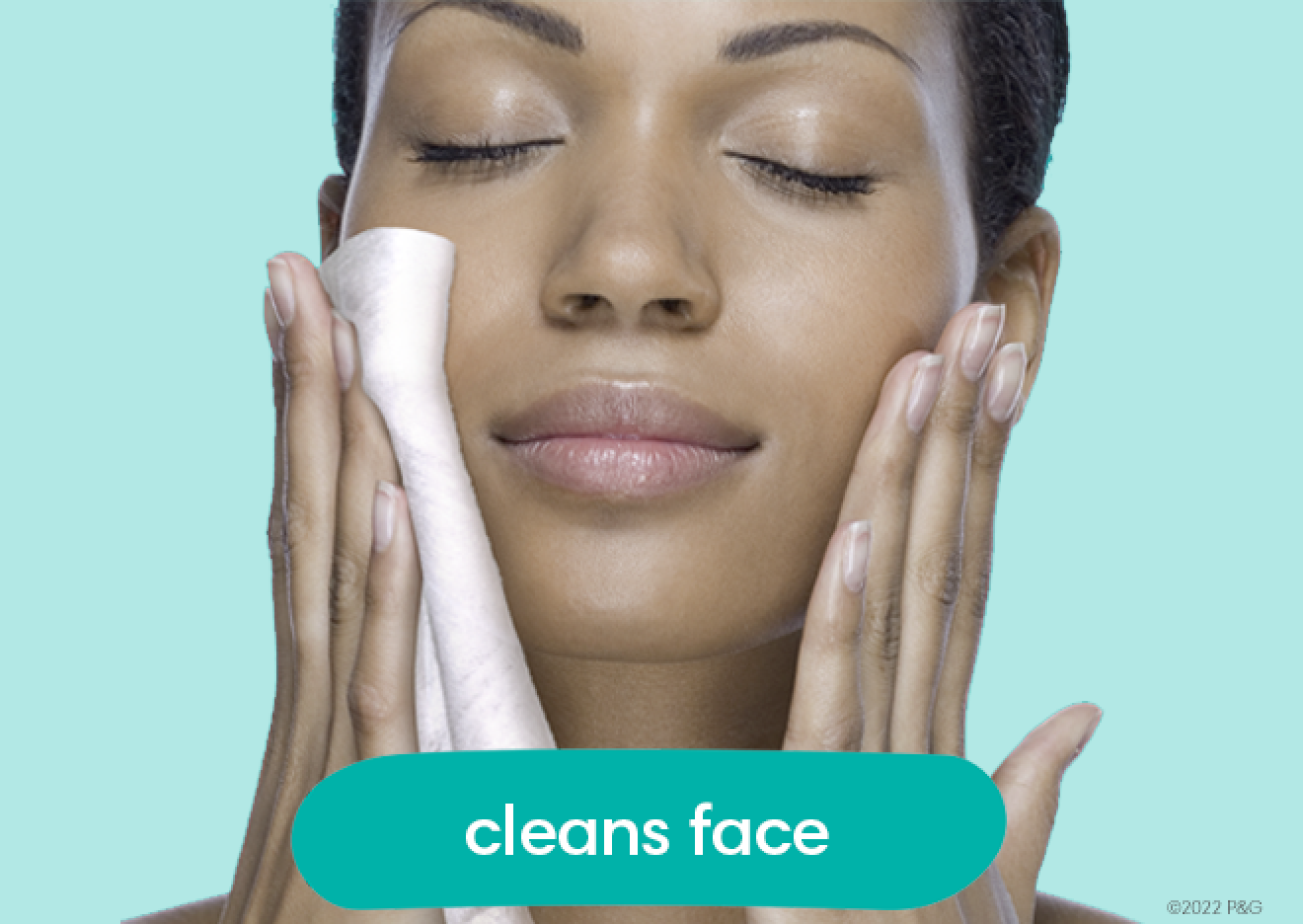 Image shows Multi-use wipe being used to clean a face