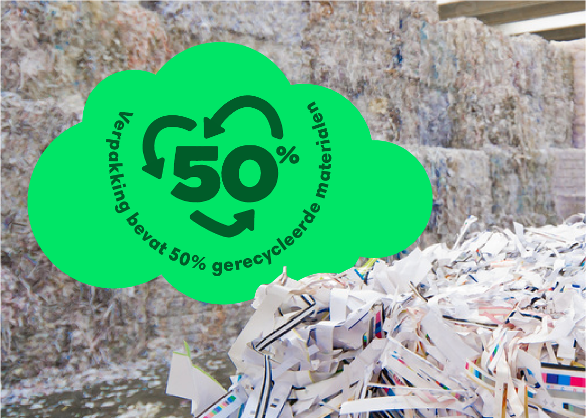 Verpakking bevat gerecycleerde materialen