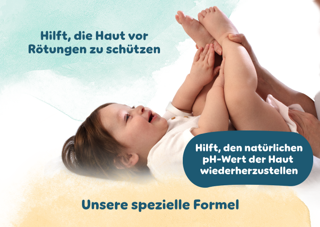 Volle Windeln erhöhen den pH-Wert der Haut und können Irritationen hervorrufen. Die einzigartige Formel hilft, den natürlichen pH-Wert wiederherzustellen.