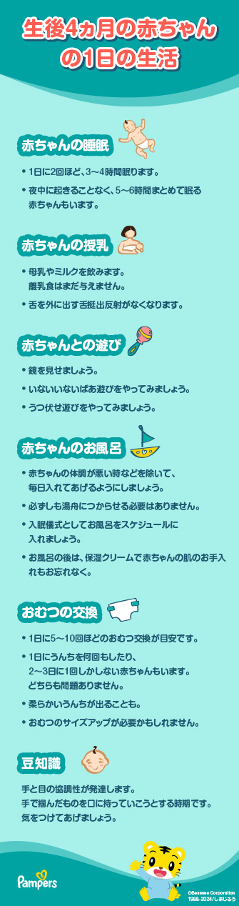 生後4ヶ月の赤ちゃん: 成長の節目、成長、睡眠 | パンパース