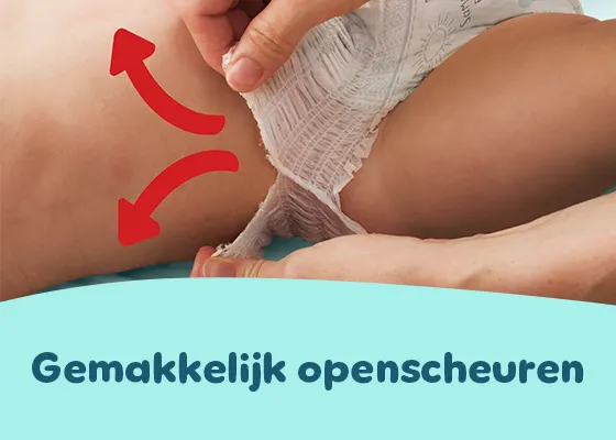 Afbeelding toont hoe je de zijkanten van een luierbroekje openscheurt