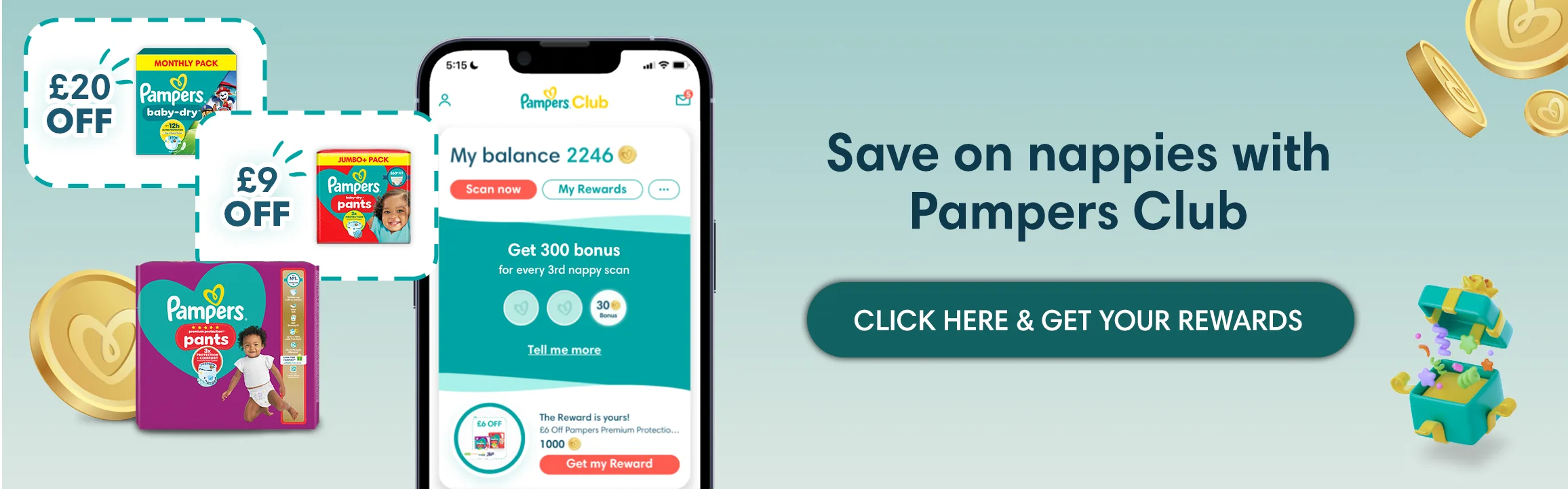 Pampers Club APP Banner - Save on nappies with Pampers Club - Oct25 3881_12_PamperUK_OCT25_banner_2312x721
