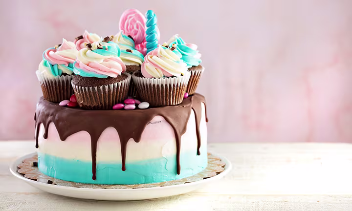 pink and blue baby shower cake