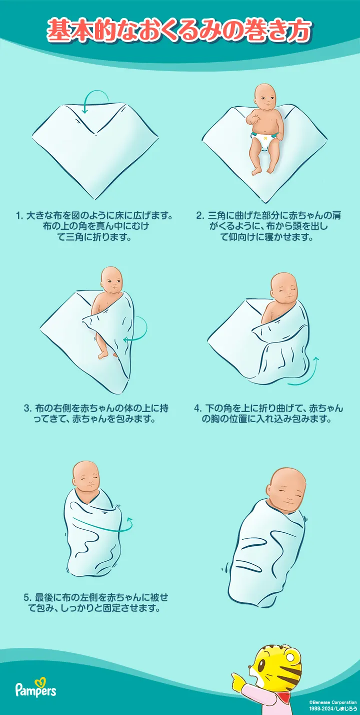 赤ちゃんのおくるみの巻き方 赤ちゃんのおくるみの巻き方