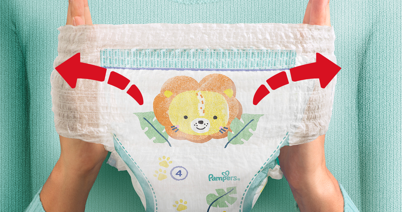 Image montrant la ceinture 360° ultra-extensible de la couche-culotte Pampers Baby-Dry Pants