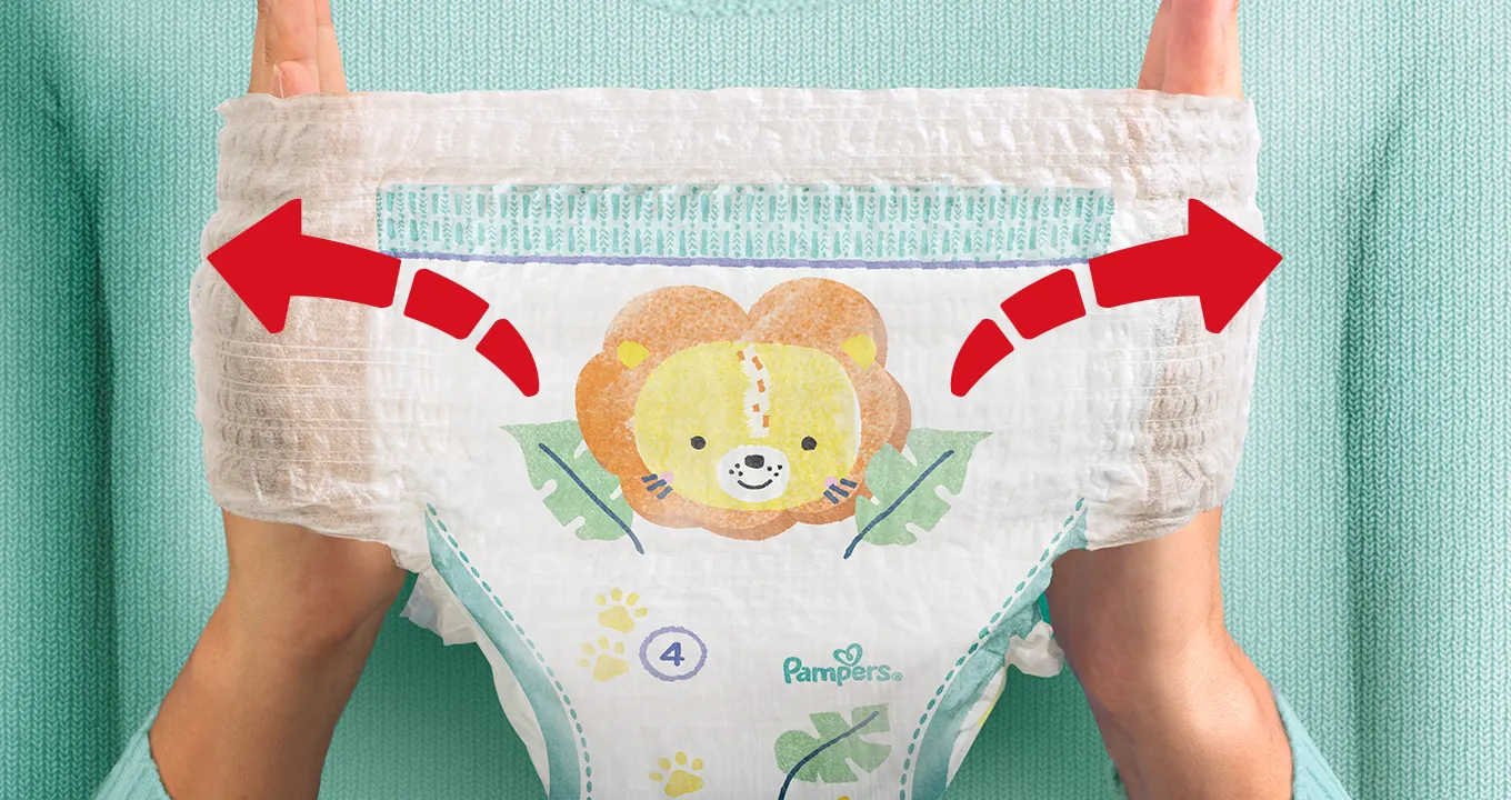 Image montrant la ceinture 360° ultra-extensible de la couche-culotte Pampers Baby-Dry Pants