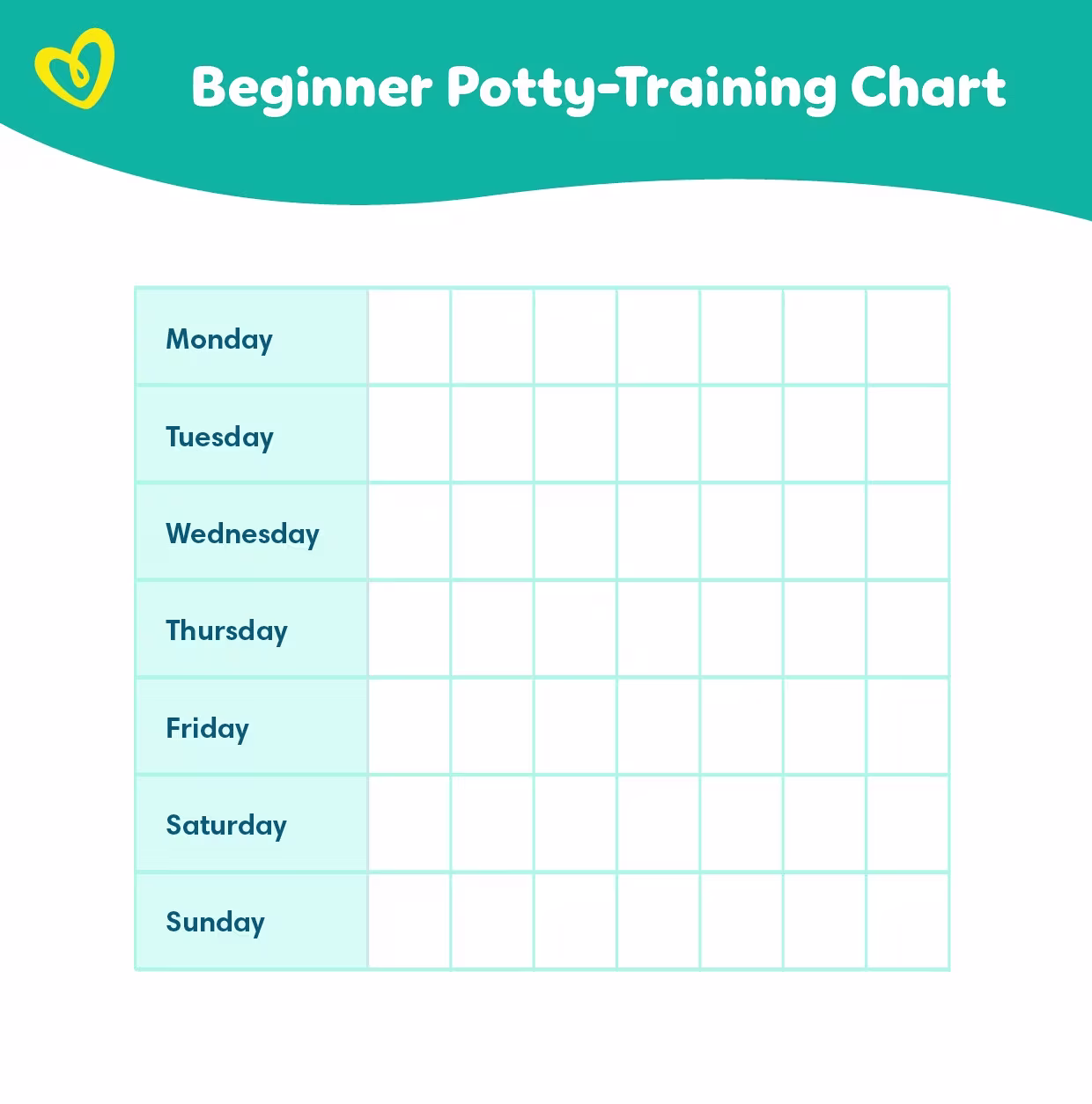 A beginner potty training chart printable with days of the week and blank sticker spaces
