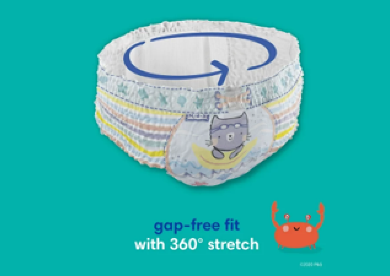 Pampers Splashers have a gap-free fit with a 360 degree stretch waistband