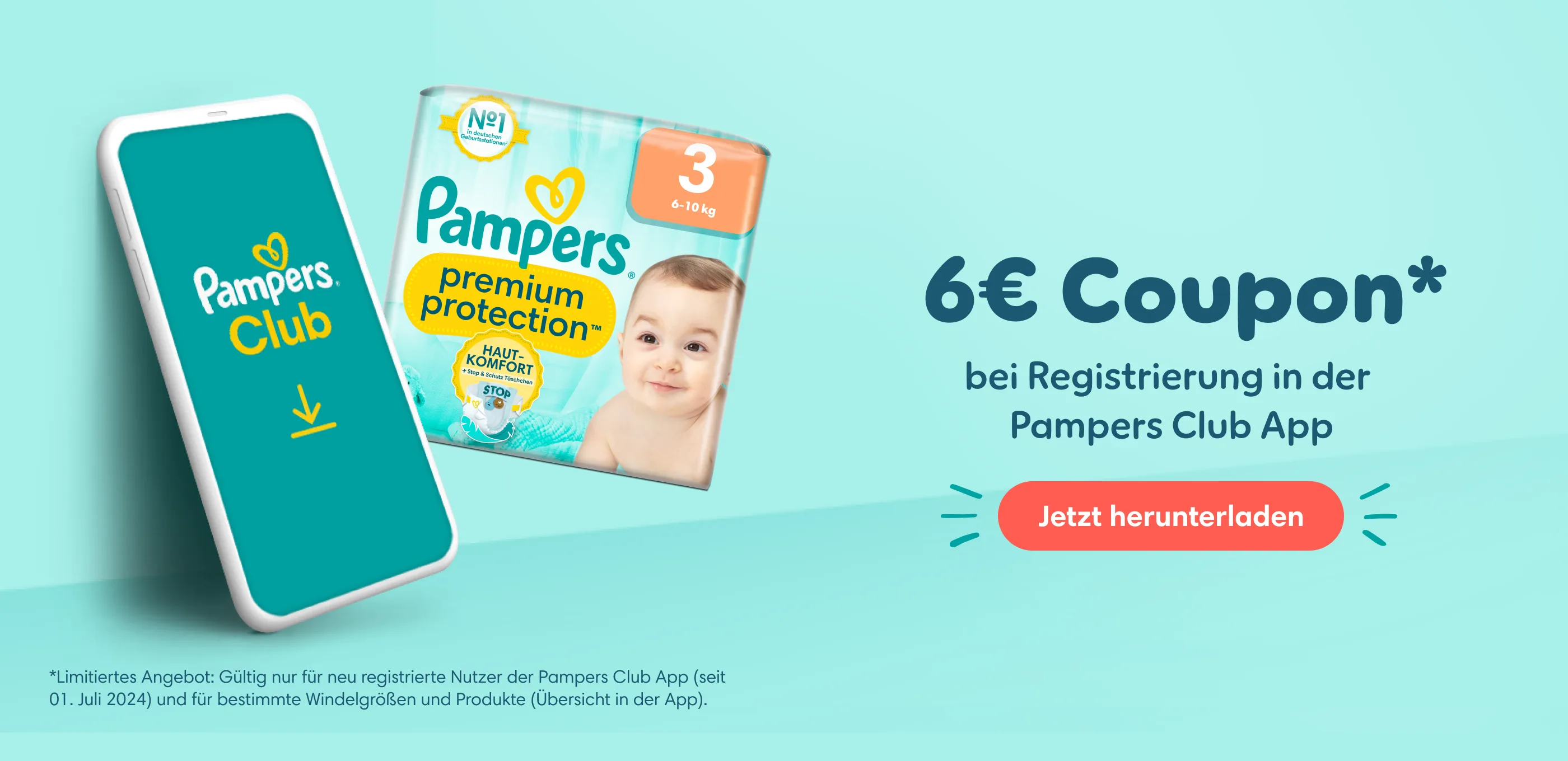 6€ Rabatt auf Pampers Premium Protection Größe 3 6€ Rabatt auf Pampers Premium Protection Größe 3