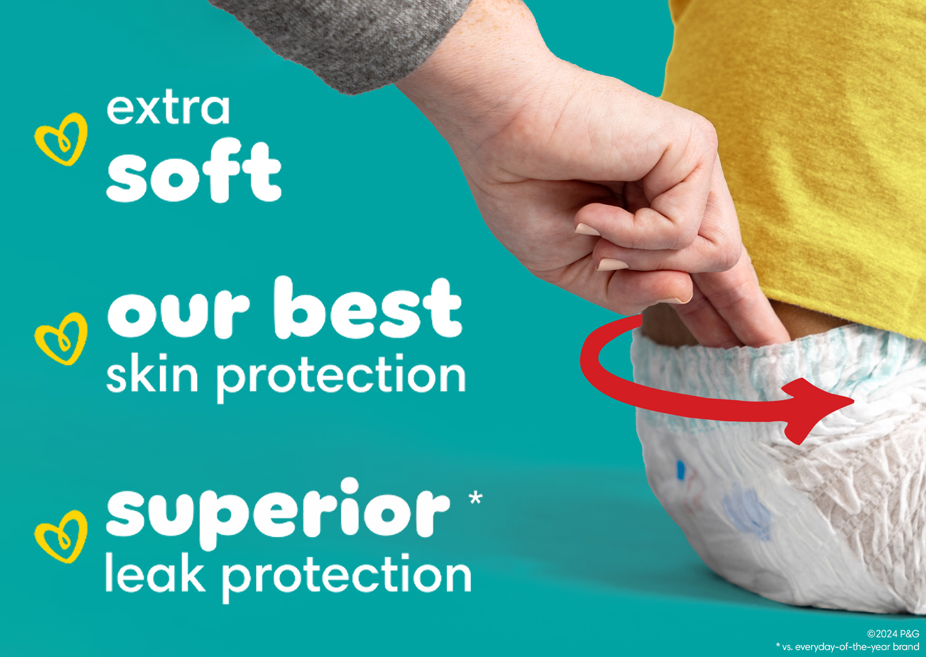 Swaddlers 360° is extra soft, provides our best skin protection, and has superior leak protection (vs everyday-of-the-year brand)