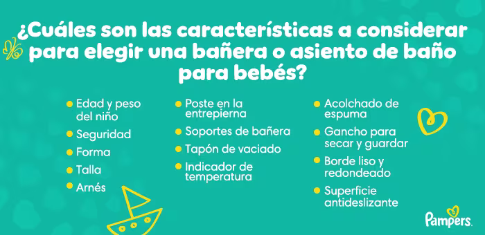 Características a considerar para elegir una bañera o asiento de baño para bebés