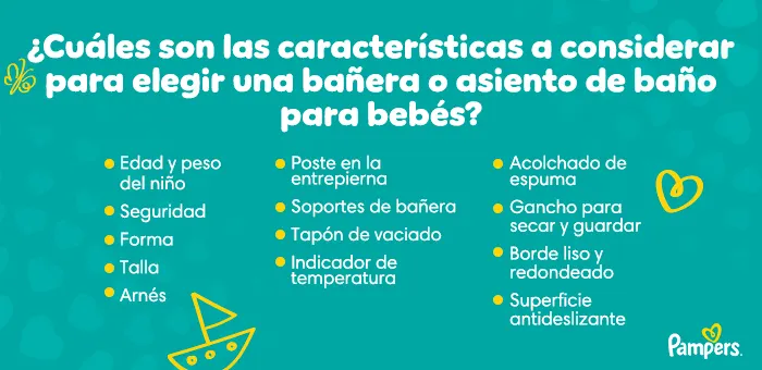 Características a considerar para elegir una bañera o asiento de baño para bebés