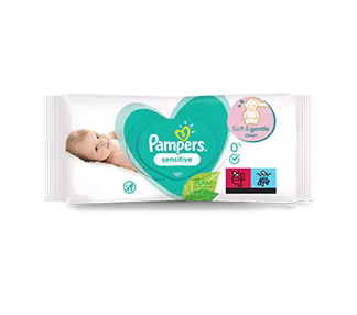 Paquet de lingettes Pampers Sensitive pour peau délicate de bébé 0% parfum