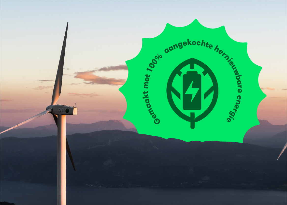 Gemaakt met 100%  aangekochte hernieuwbare energie