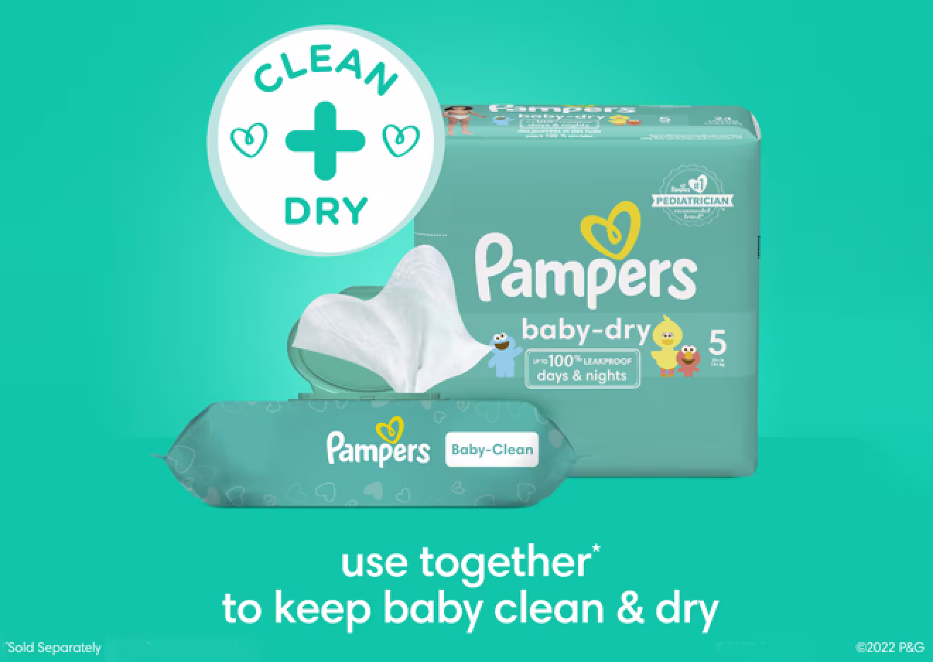 Use Pampers Baby-Clean Wipes together with Pampers Baby Dry Diapers to keep baby clean and dry