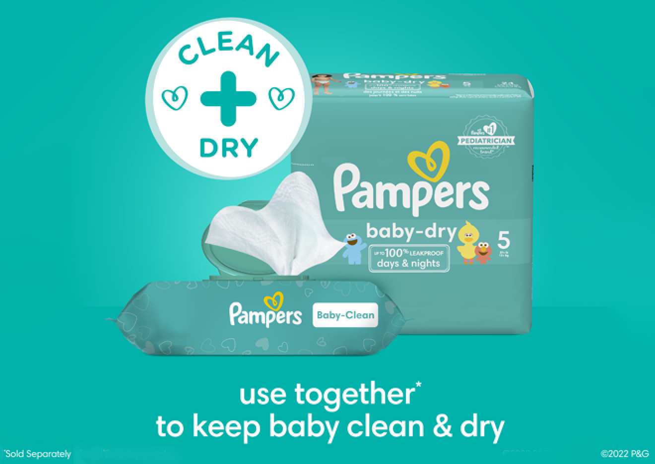 Usa las toallitas Baby-Clean junto con los pañales Pampers Baby Dry para mantener a tu bebé limpio y seco