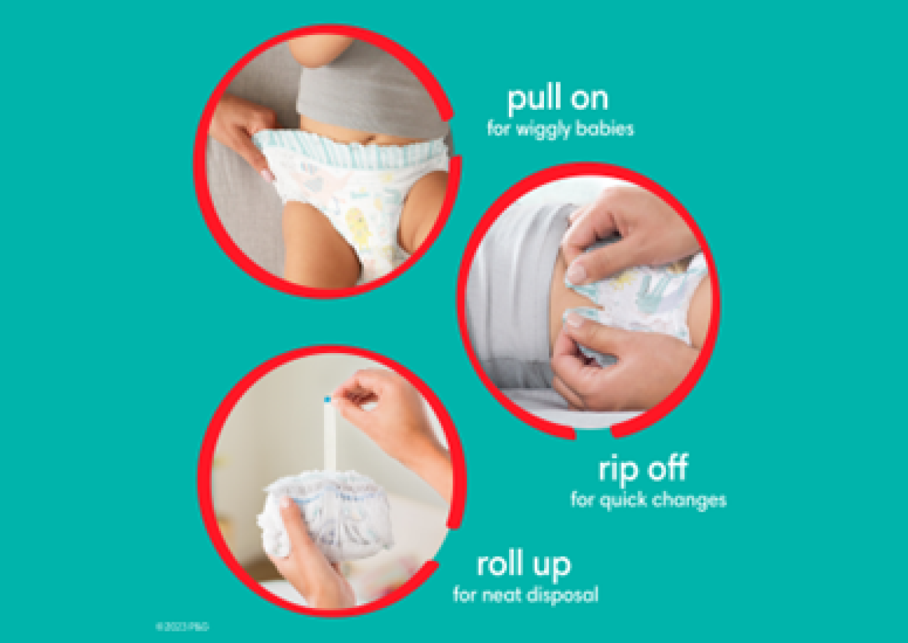 Image shows how to use Cruisers 360°. Pull on, tear away sides for removal, and roll up with tape for disposal.