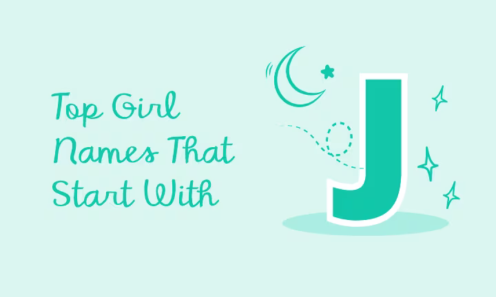 "Top Girl Names Starting with J, featuring a large letter J with stars and moon."