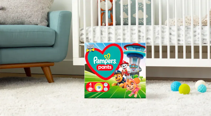 Promocyjny baner Pampers Premium Pants z motywem Paw Patrol dla dzieci