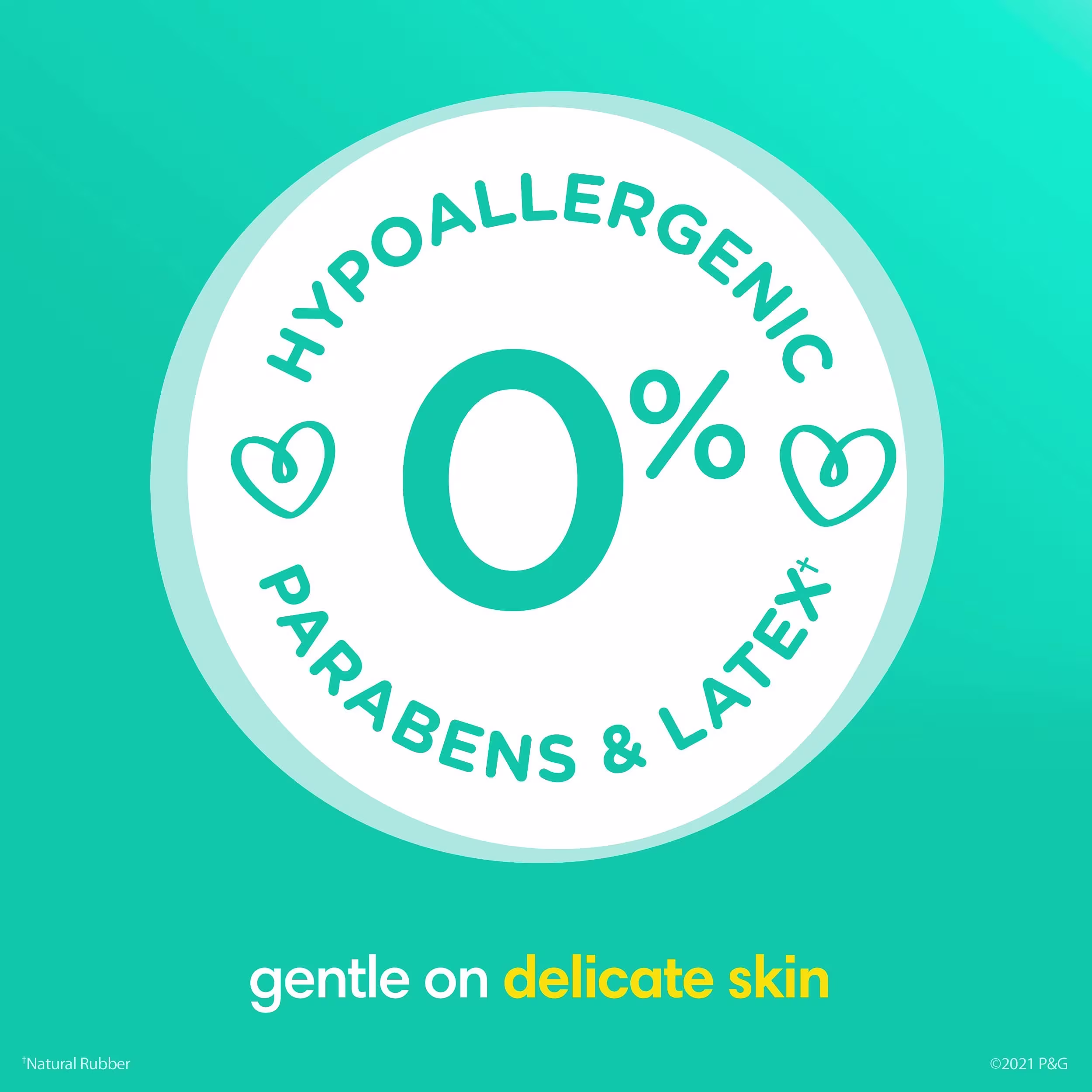 Douces pour la peau délicate de bébé, elles sont hypoallergéniques pour la peau et ne contiennent pas de parabènes ni de latex* (* caoutchouc naturel)