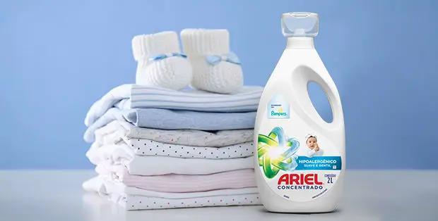 Ariel Hipoalergênico Suave e Gentil: seguro para todos os tipos de pele.