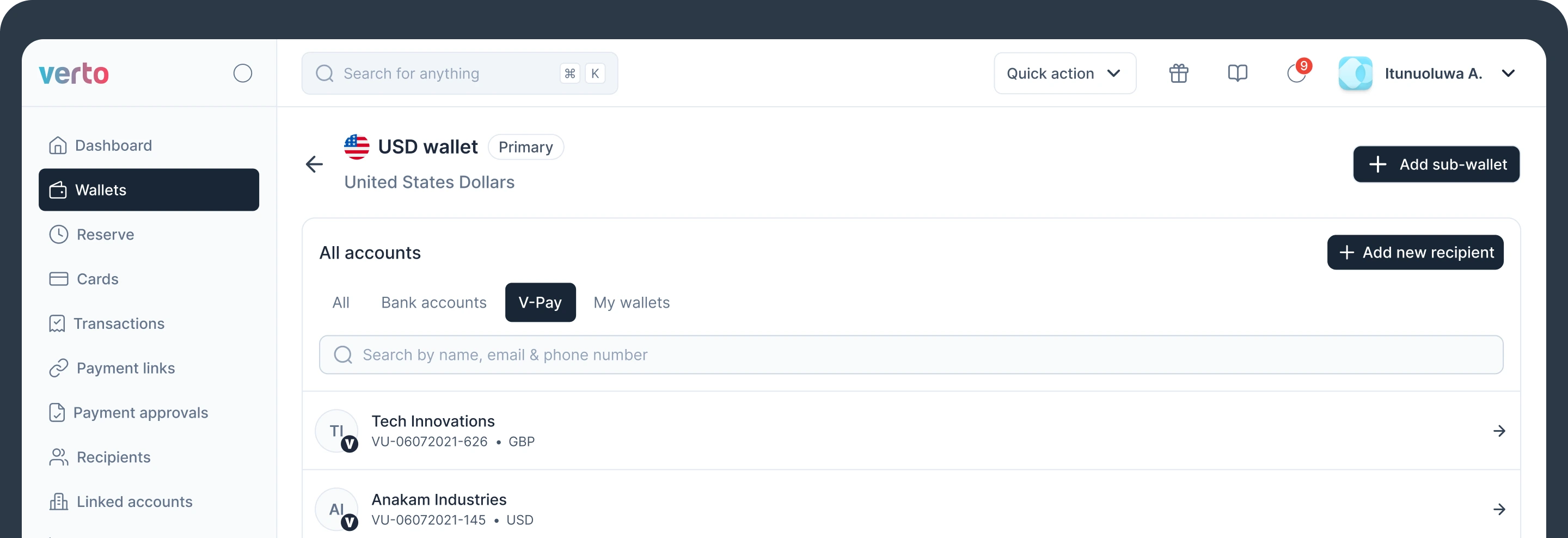 V Pay Dashboard