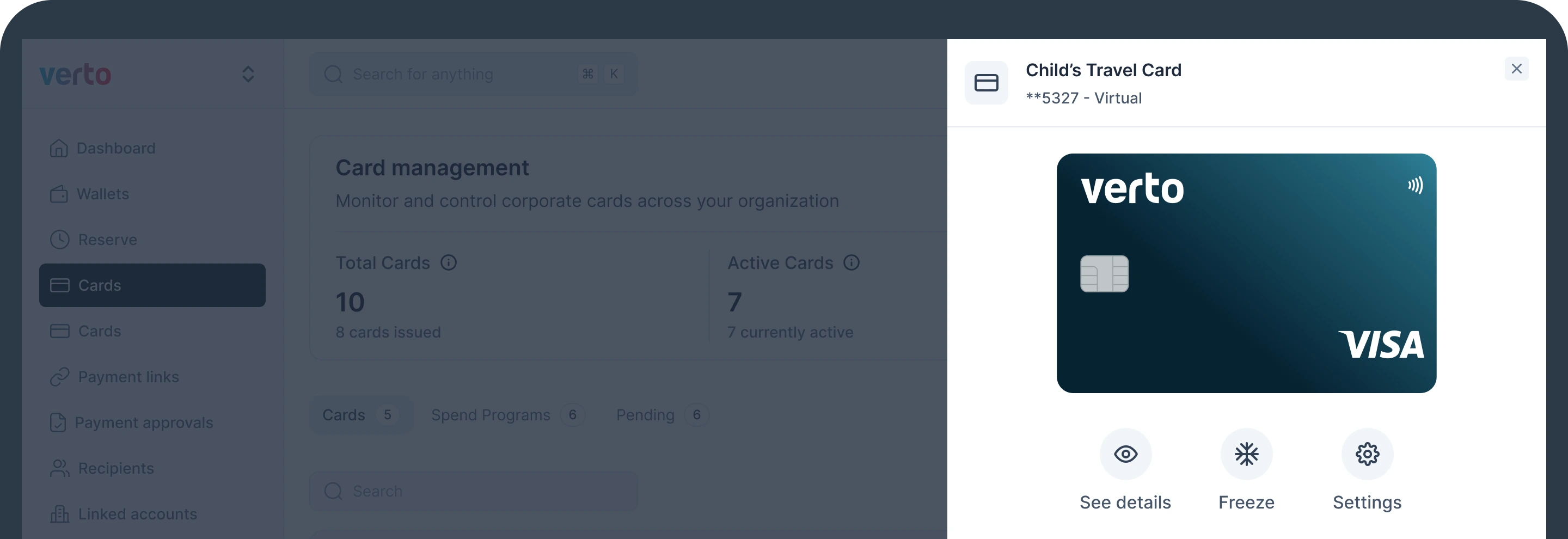 Physical Cards image Dashboard