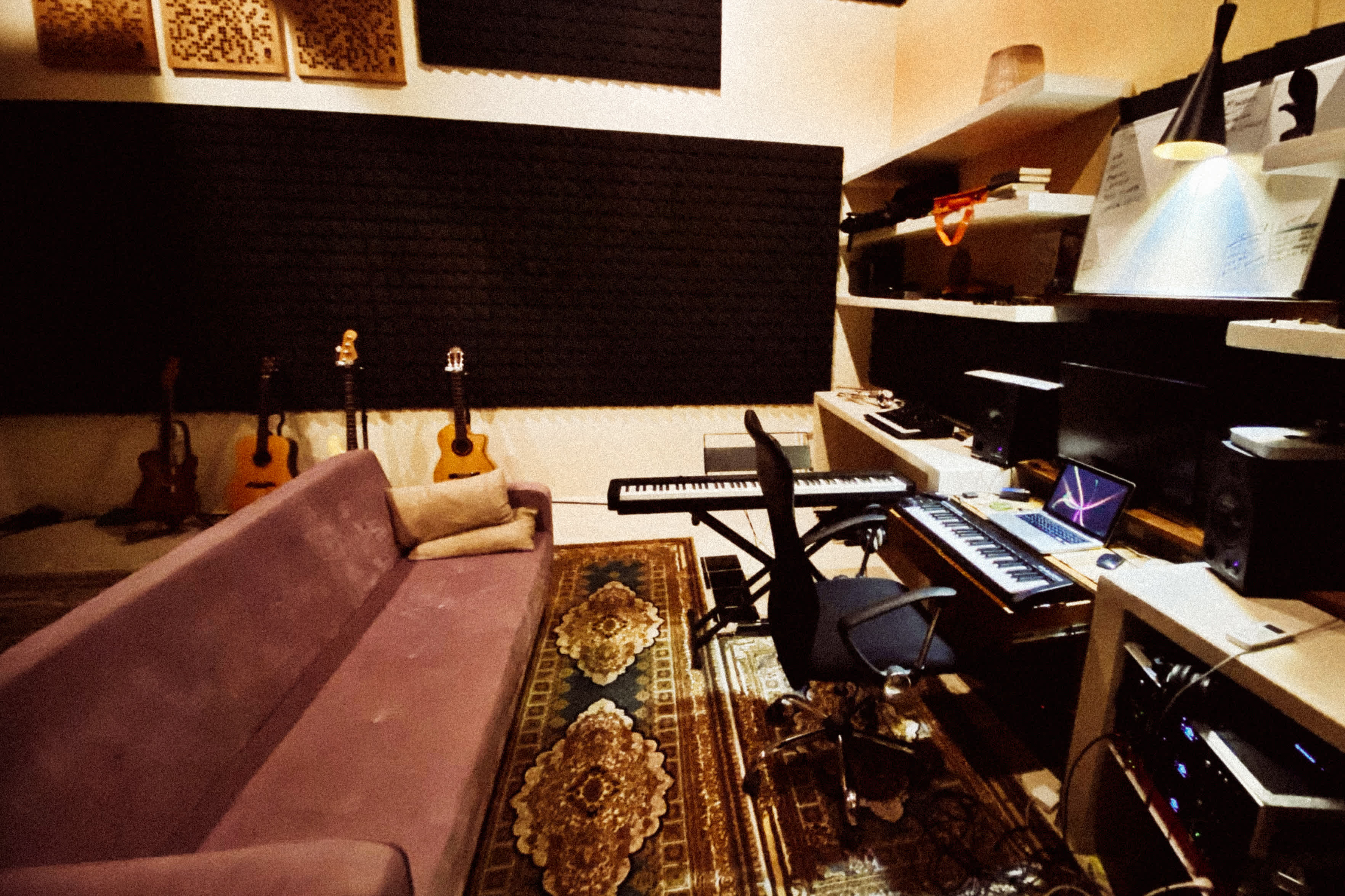 Instruments, furniture and technology in recording studio