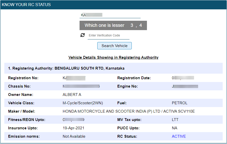 RTO Vehicle Info Check Vehicle Owner Details by Registration Number