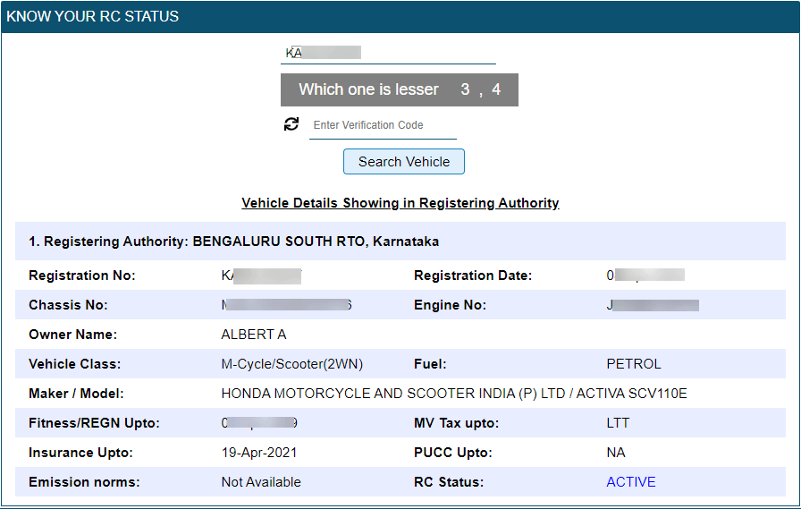 Example: Vehicle Owner Details via Registration Number