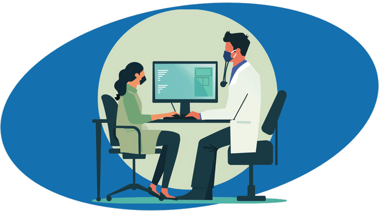 The illustration emphasizes the role of technology in modern healthcare.