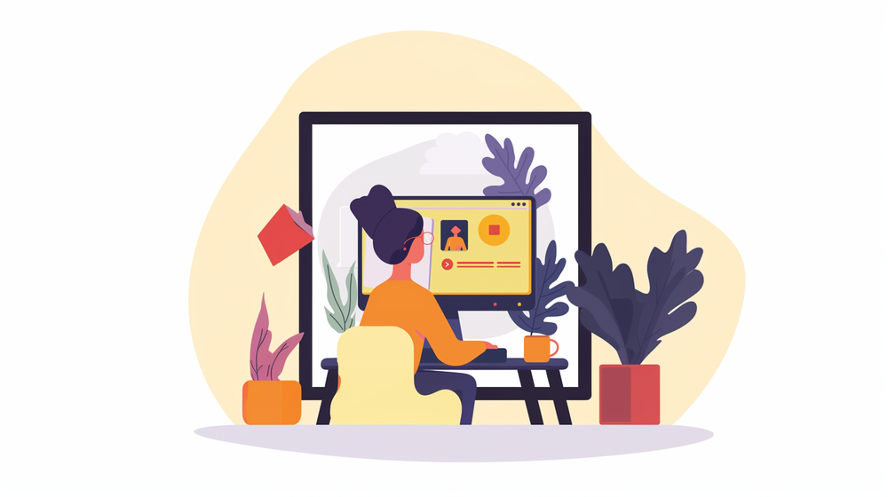 An animation where you see a woman doing something online.