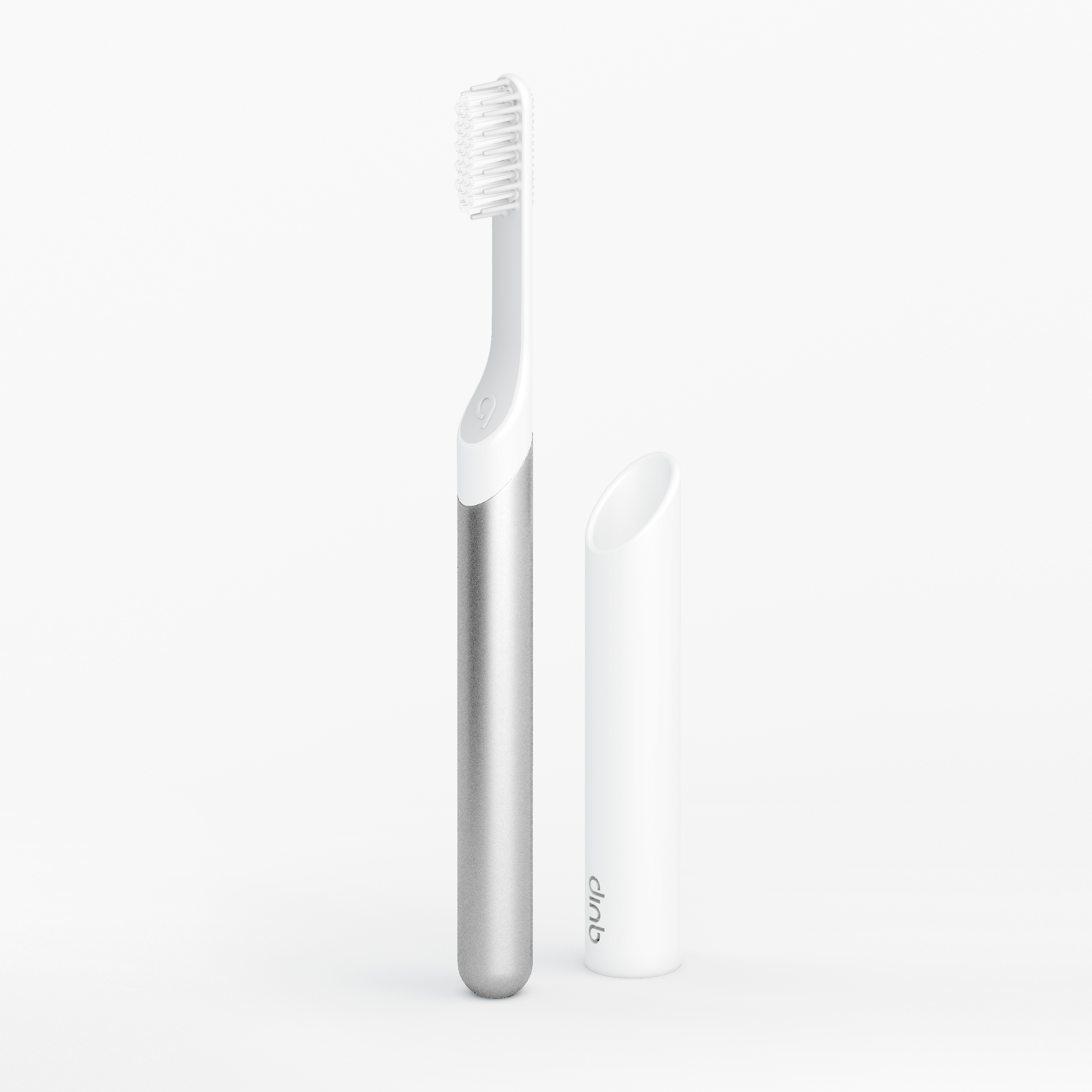 Silver metal electric toothbrush detail